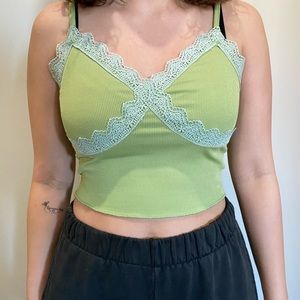 Romwe Green Lacey Crop Tank Top